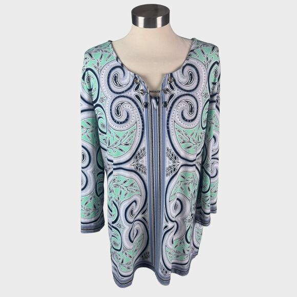 JM Collection Womens XS Tunic Black Green Swirl Print Polyester Stretch - Picture 1 of 6